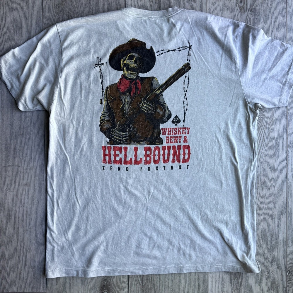 Zero Foxtrot Shirt Mens cream "whiskey bent and hellbound" USA Made Tee